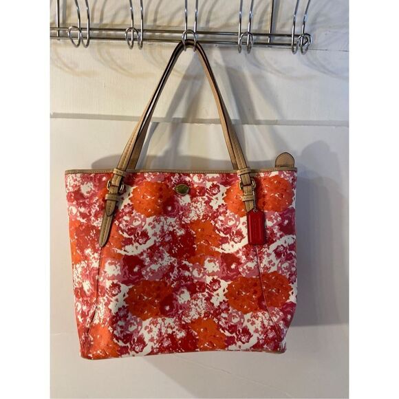 Coach pink coral shoulder bag 11x15" 8" handles zipper tote - Picture 1 of 11